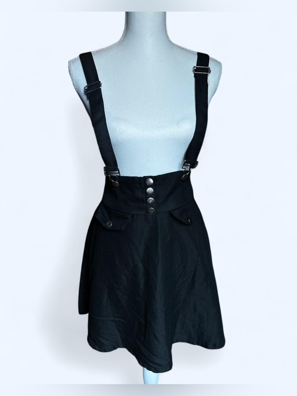 Black Suspender Skirt with Front Buttons